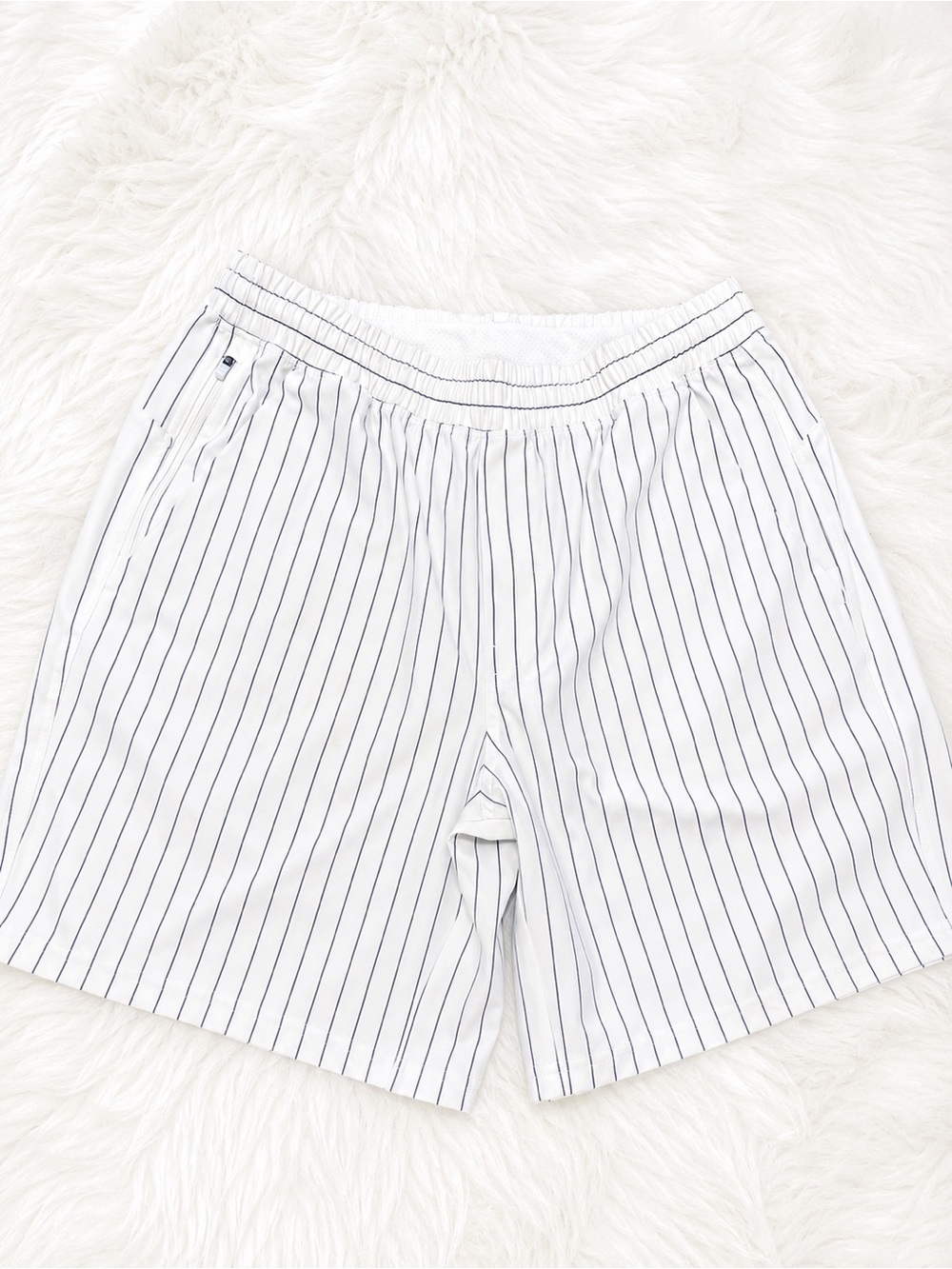 White Pinstripe Elastic Waist Shorts